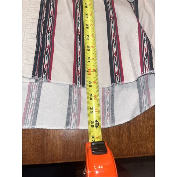 VINTAGE Wrangler Button Up Pearl Snap Mens XXLT Cream Red 90s Collarless - Picture 5 of 6